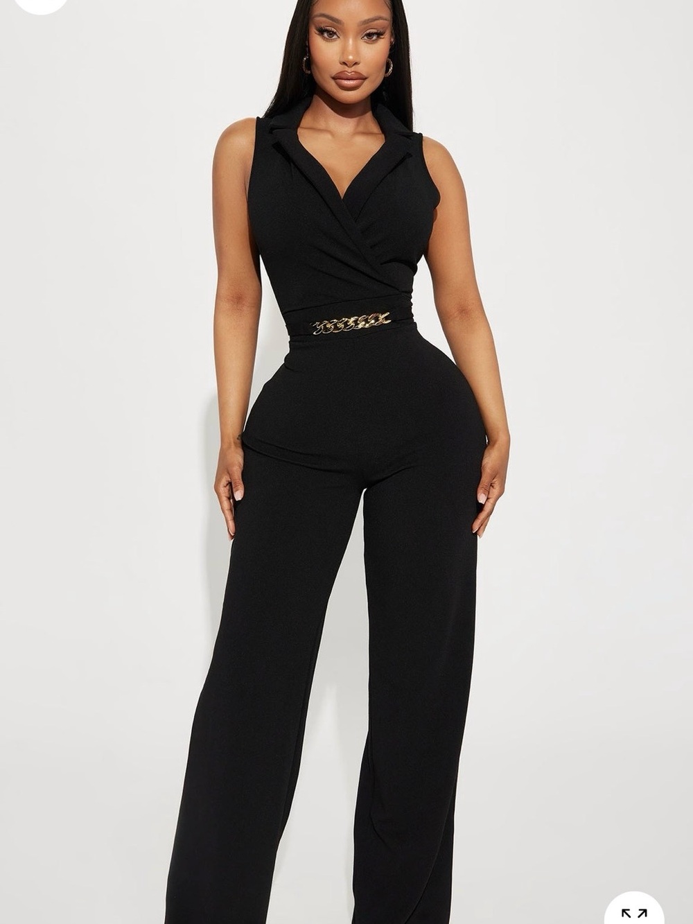 Brand New | Never Worn |Sleeveless Black Wide-Leg Jumpsuit with Chain Waist